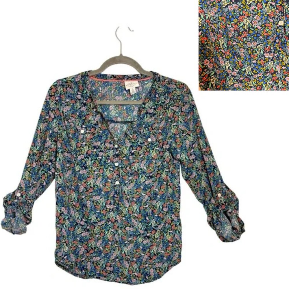 St John’s Bay Colorful Floral Popover Blouse Preppy Spring Small